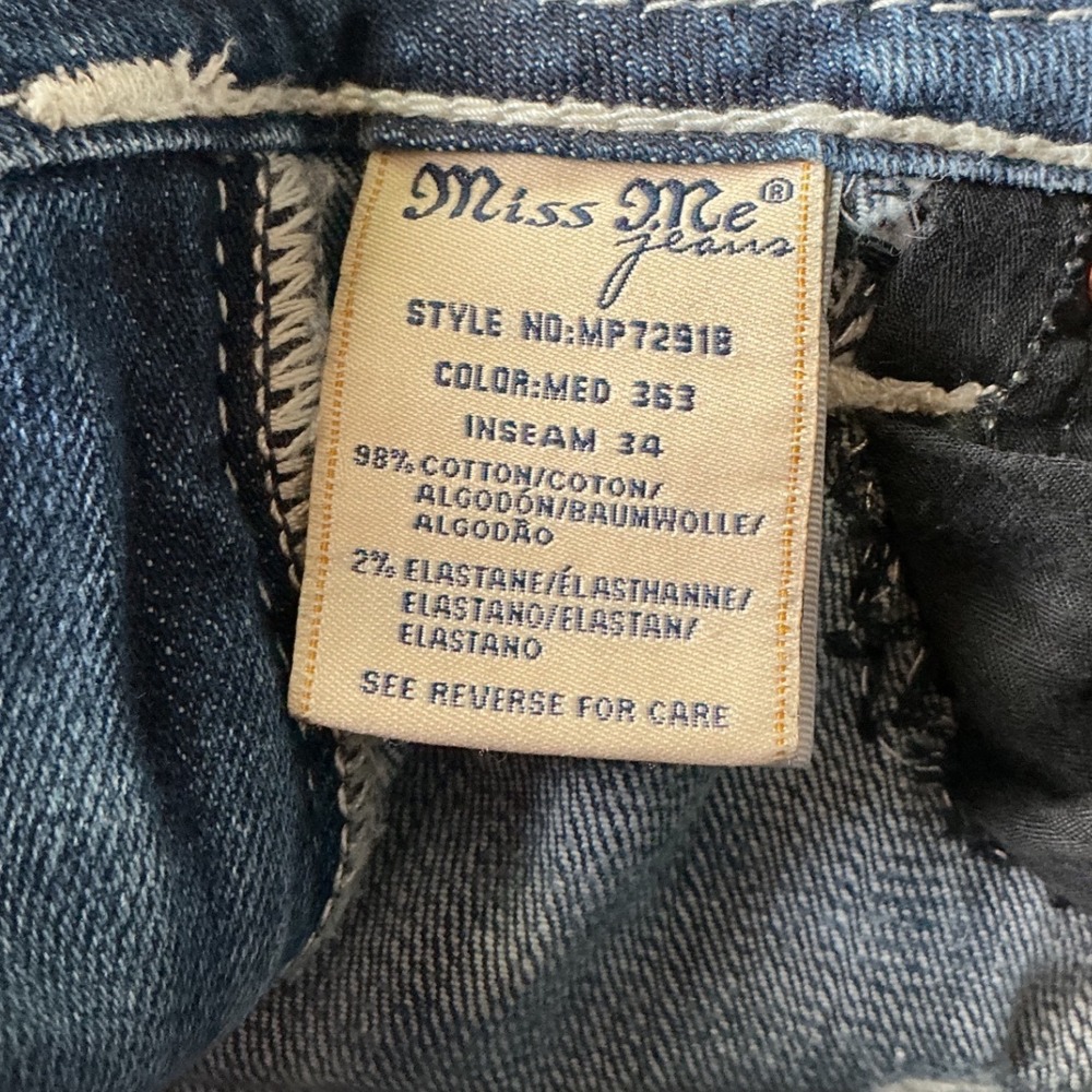 Miss Me MP7291B Mid Rise Bootcut Jeans Medium Wash Embellished Size 28 - Picture 7 of 11